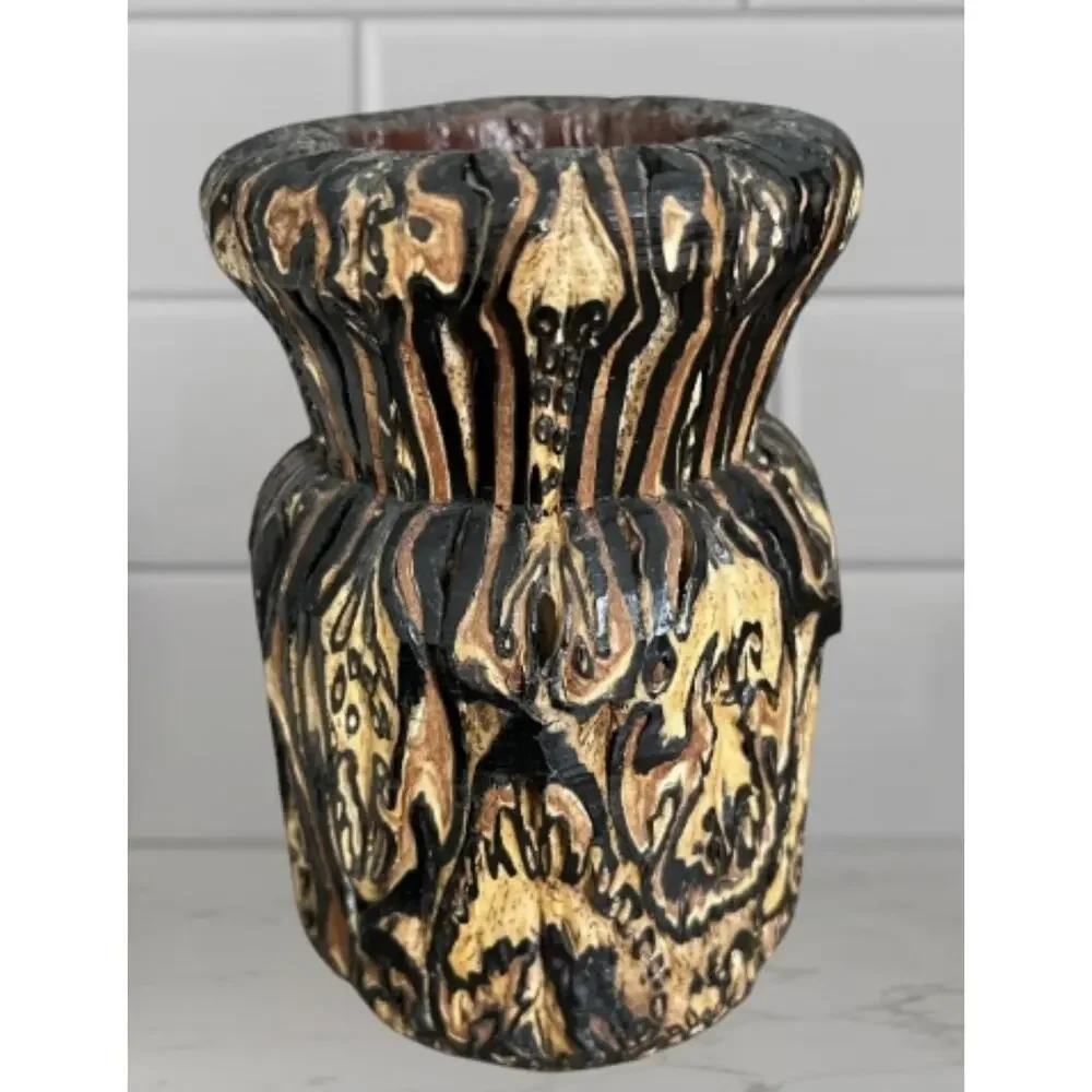 HANDCRAFTED CARVED WOOD VASE New Zealand PONGA Mamaku 5.5” FAST SHIPPING 1450-55
